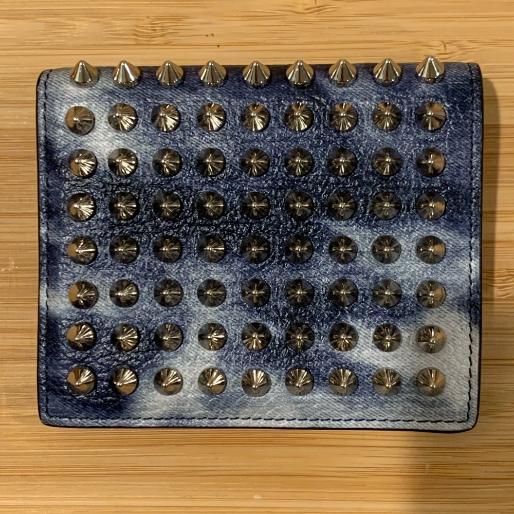COPY - Christian Louboutin Denim Spiked Bi-fold Wallet